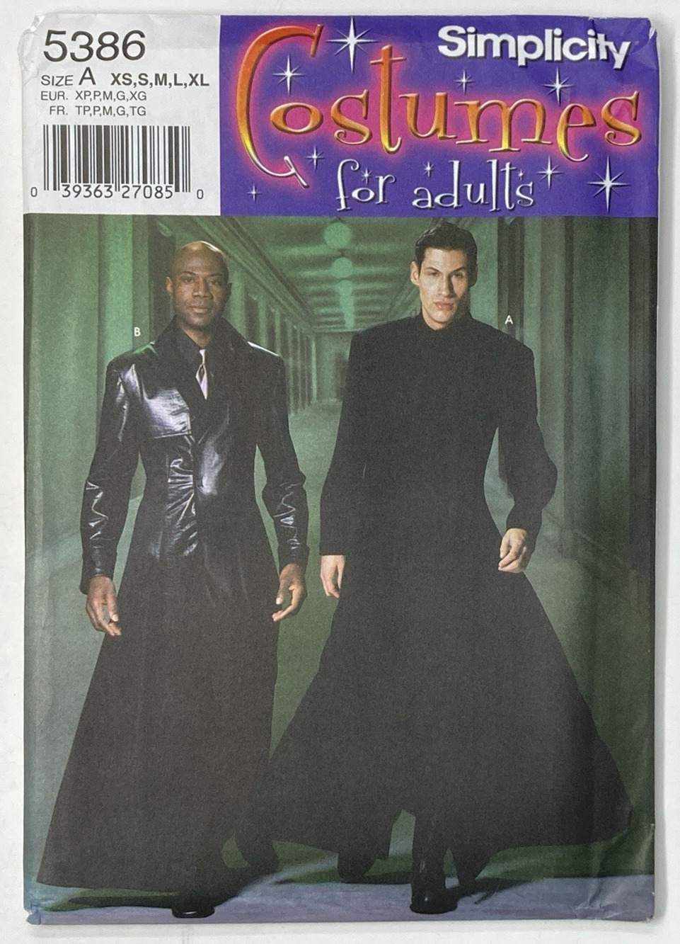 Simplicity 5386 Matrix Neo Morpheus Trench Coat Gothic Cosplay Pattern XS-XL UC